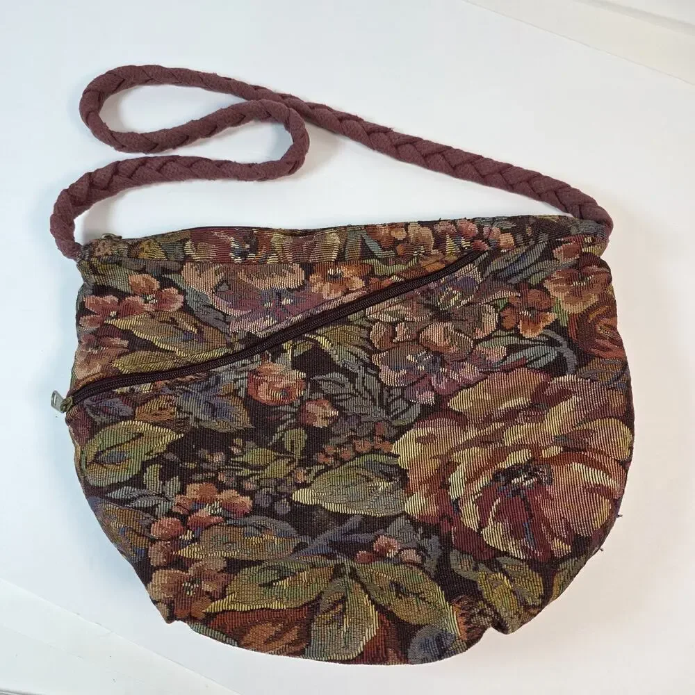 Vintage Jaylee Floral Tapestry Purse Shoulder Bag Boho Cottagecore Handcraft USA